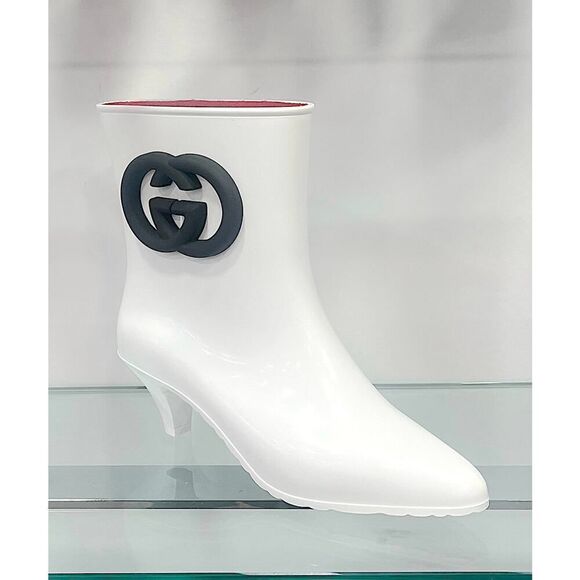 Gucci Women's Rubber ankle Rain Boot with Interlocking G White Black 37 - Picture 5 of 10